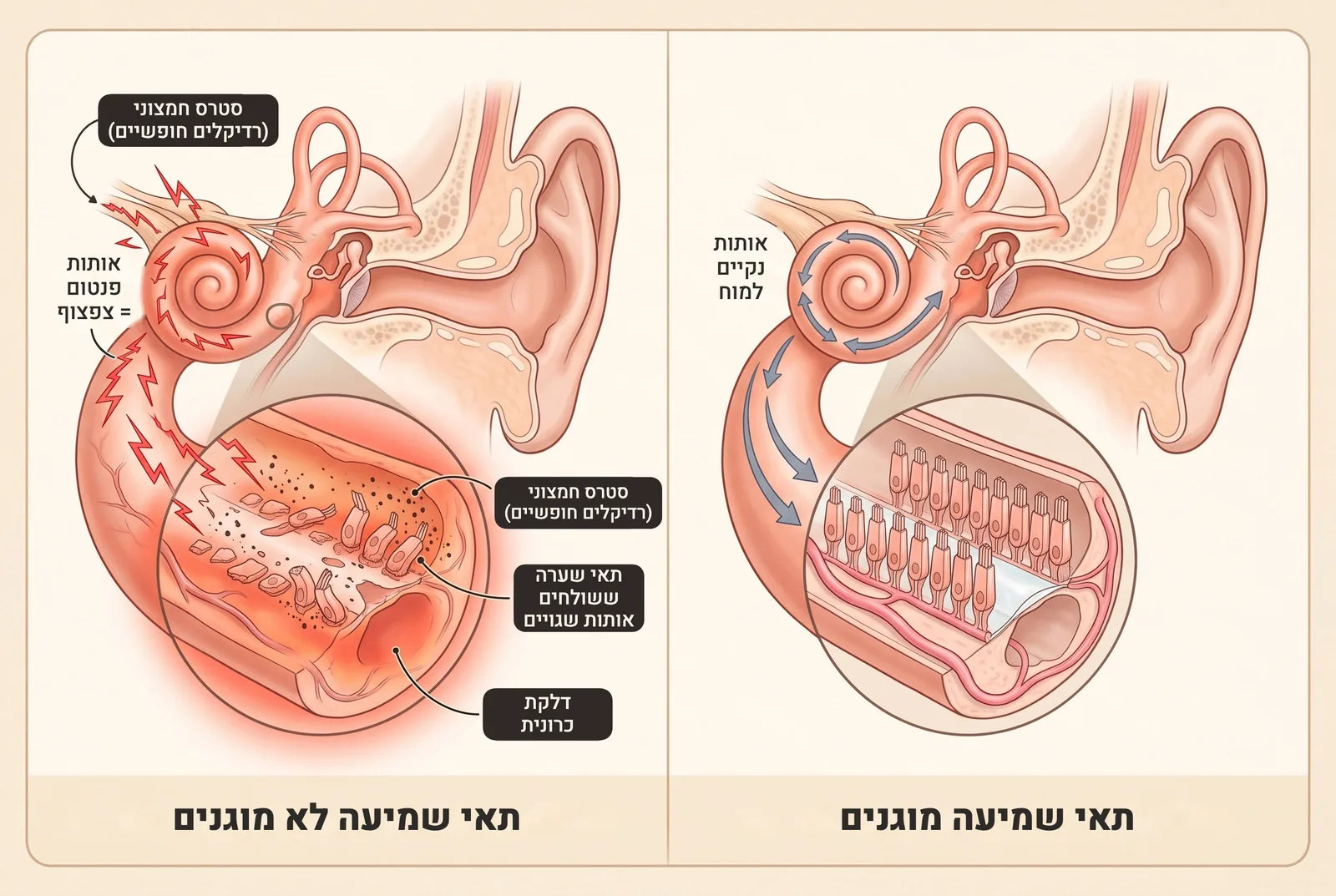 איך רדיקלים חופשיים פוגעים בתאי השמיעה