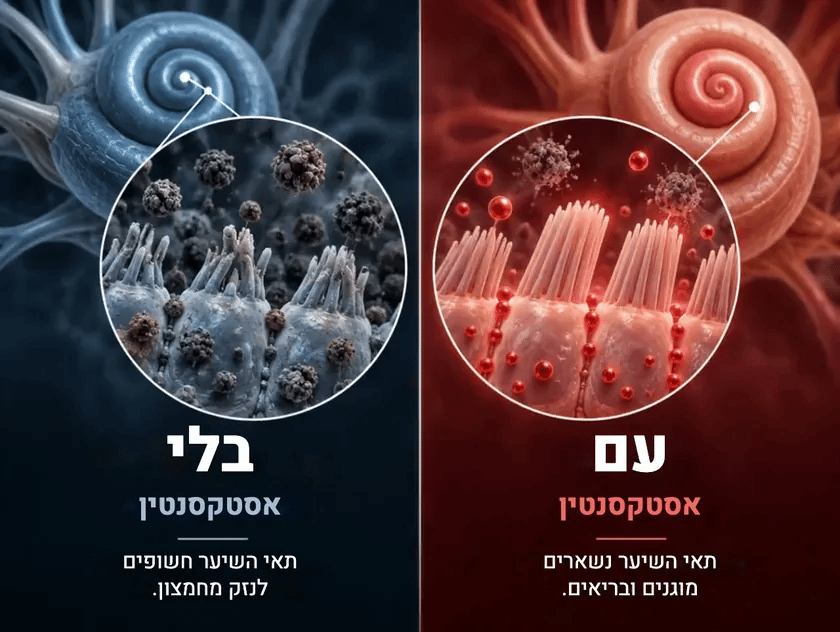תאי שיער בלי אסטקסנטין ועם אסטקסנטין
